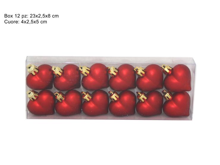 Palle di Natale Cuori Natalizi Satinati Rossi 5 cm  12 Pz in Box  XNA13000851