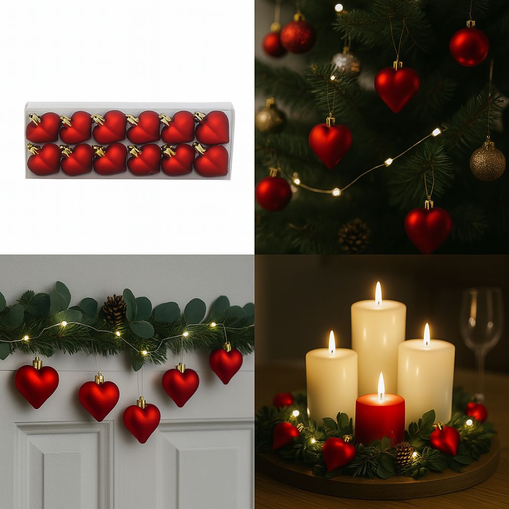 Palle di Natale Cuori Natalizi Satinati Rossi 5 cm  12 Pz in Box  XNA13000851