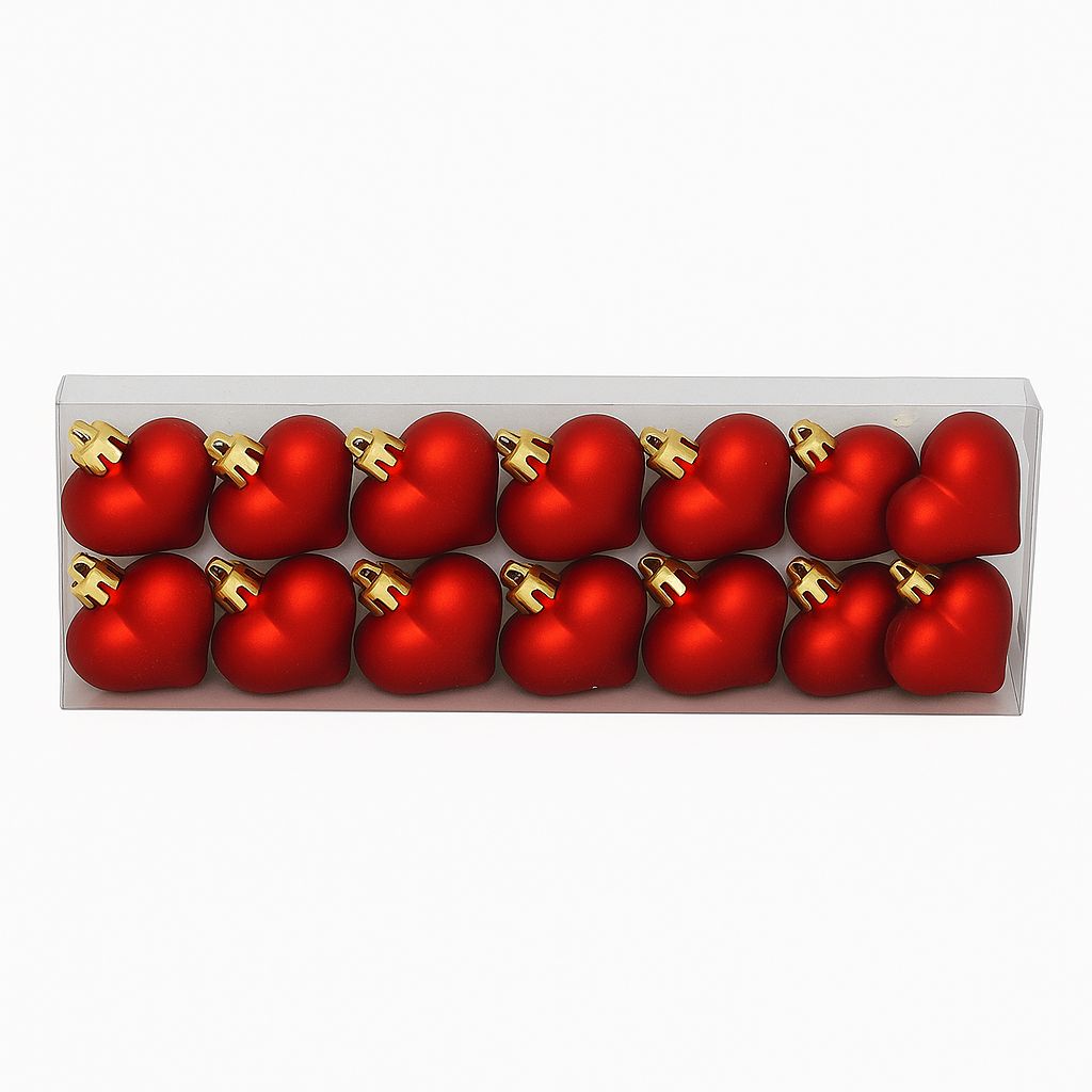 Palle di Natale Cuori Natalizi Satinati Rossi 5 cm  12 Pz in Box  XNA13000851