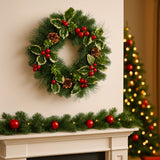 Ghirlanda natalizia 35 cm con aghifoglio, bacche rosse e pigne C35309-14R