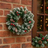 Ghirlanda Natalizia Tonda Innevata Ø40 cm con Pigne e Bacche  WYP1580RCF