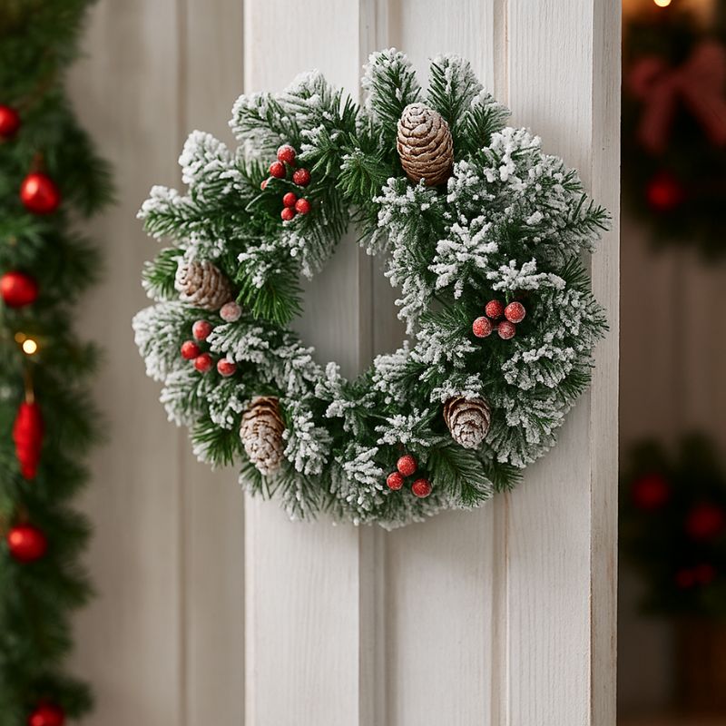 Ghirlanda Natalizia Tonda Innevata Ø40 cm con Pigne e Bacche  WYP1580RCF