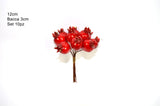 Mazzo Bacche Rosse Decorative Natalizie 10 Pezzi 12 cm con Bacche da 3 cm,