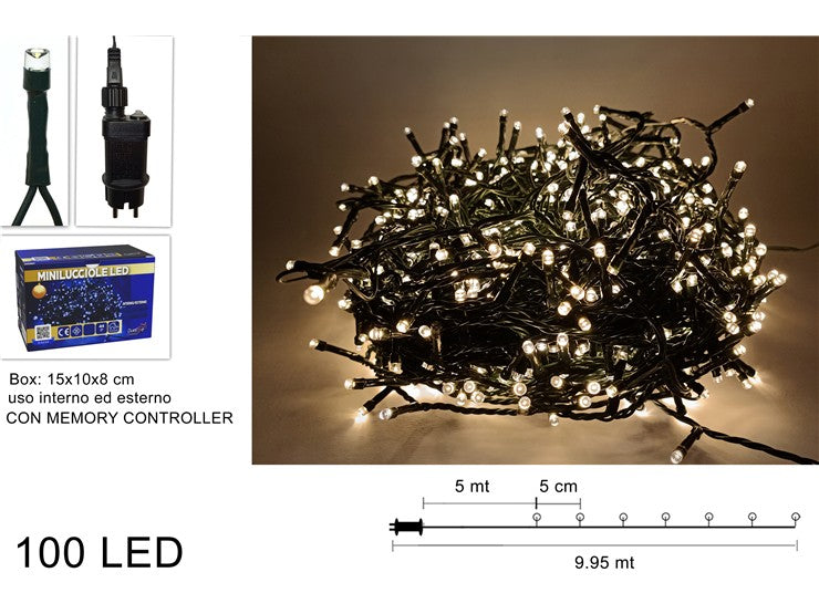 Minilucciole 100 LED Bianco Caldo IP44 per Esterno e Interno 9,95 m