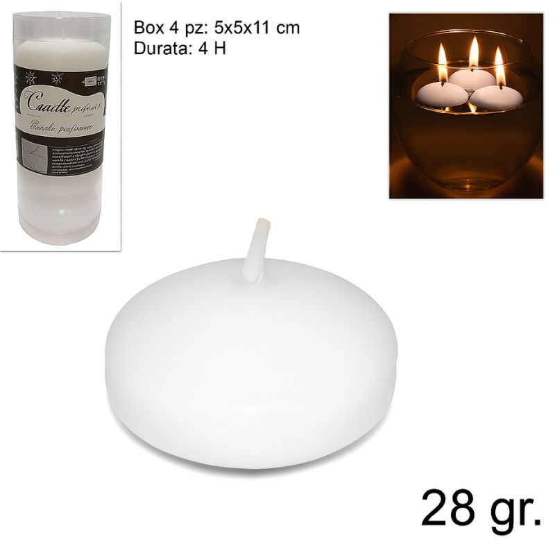 Candele Galleggianti Bianche 4 pz  28g Durata 4 Ore  HL-FSQ28/4