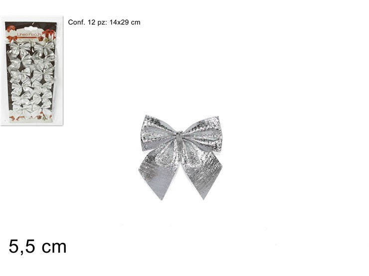 Fiocchi Natalizi argento 5,5 cm  Set 12 pezzi JW51512/S per Albero, Pacchi