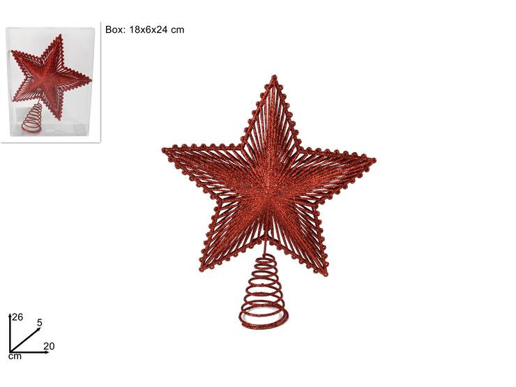 Puntale Stella Glitterata in PVC Rosso Decorazione Albero di Natale  SXP171850/R