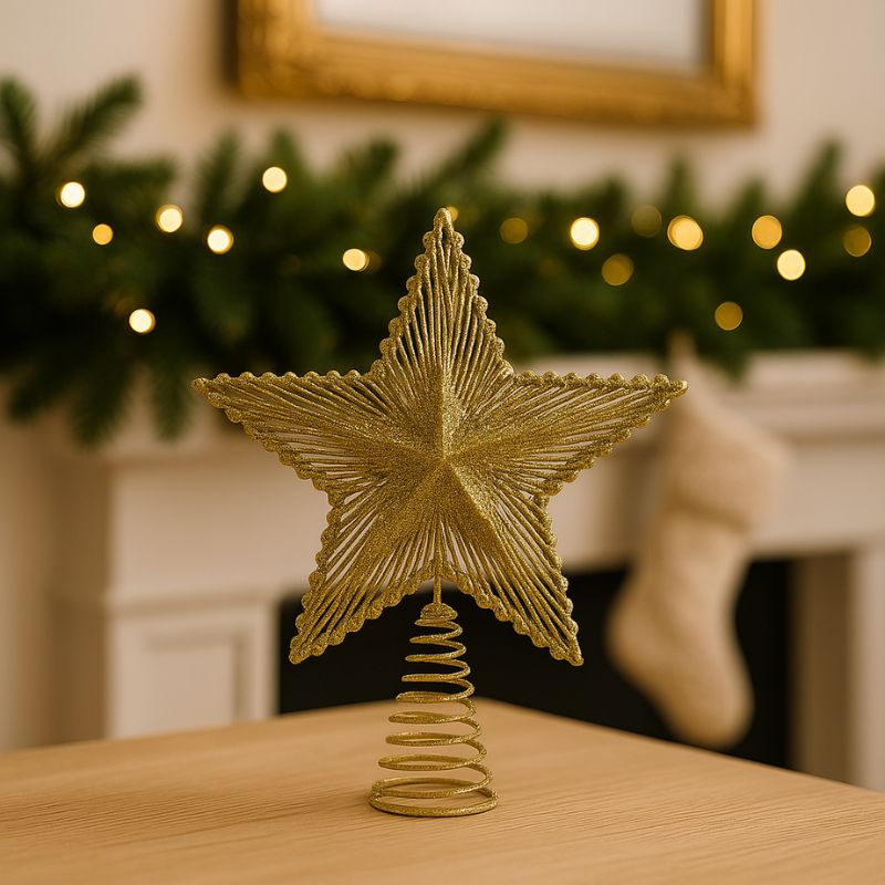 Puntale Stella Glitterata in PVC Oro Decorazione per Albero di Natale SXP171850G