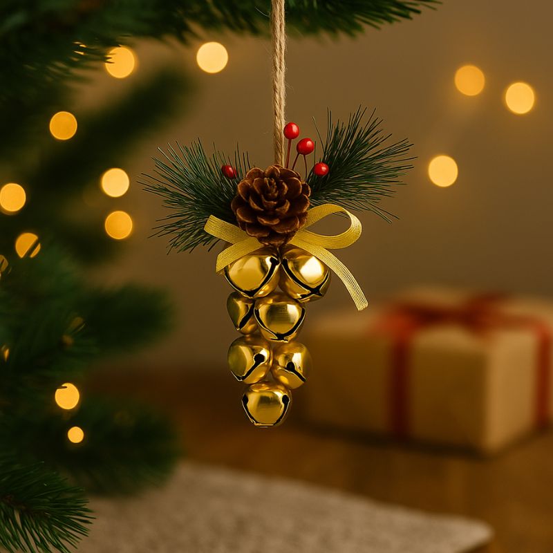 Grappolo di Campanelli in Metallo Oro Decorazione Natalizia Elegante 788834/G