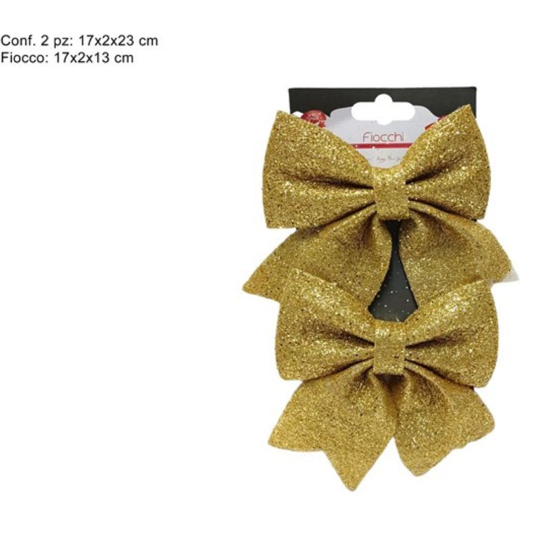 Fiocchi Glitterati Oro in Spugna  Set 2 Pezzi Decorativi  XNA18021521