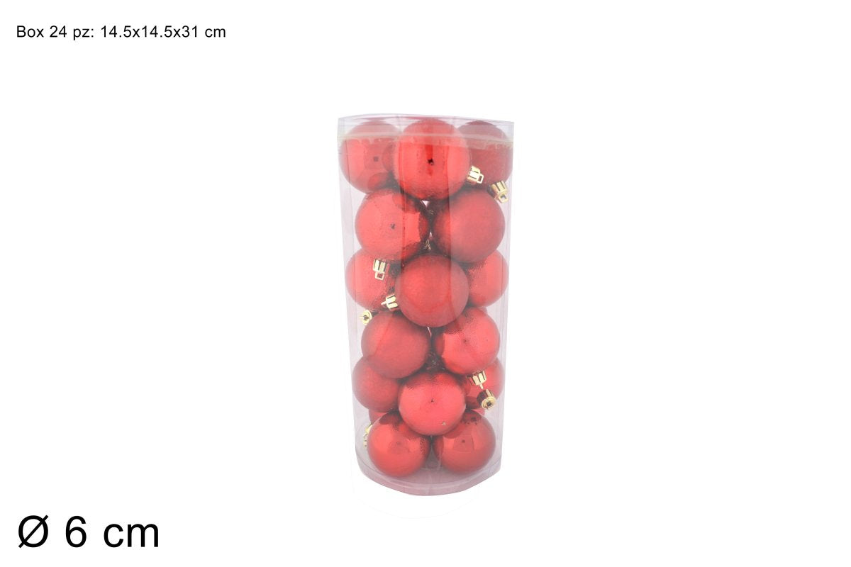 Palle di Natale Rosse Ø6 cm Set 24 Pezzi in Box 4 Assortimenti