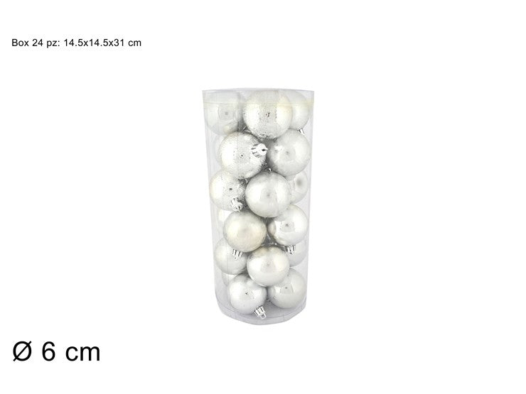 Set 24 Palle di Natale Silver Ø6 cm 4 Finiture  Box PVC 3A24E05G498/S