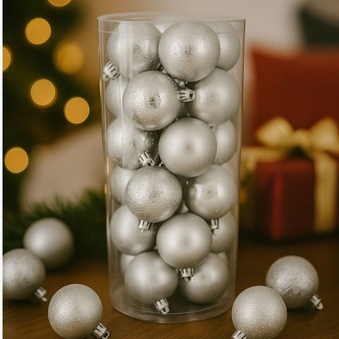 Set 24 Palle di Natale Silver Ø6 cm 4 Finiture  Box PVC 3A24E05G498/S