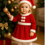 Vestito Babbo Natale Bimba 0/12 Mesi  Costume Natalizio Neonata HY20014