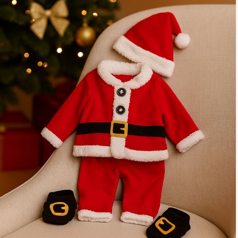 Vestito Babbo Natale Bimbo 0/12 Mesi  Costume Natalizio Neonato  HY20015