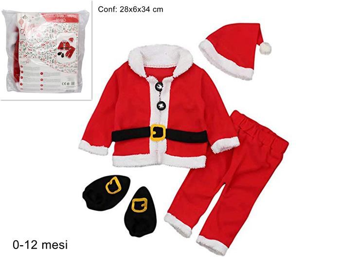 Vestito Babbo Natale Bimbo 0/12 Mesi  Costume Natalizio Neonato  HY20015