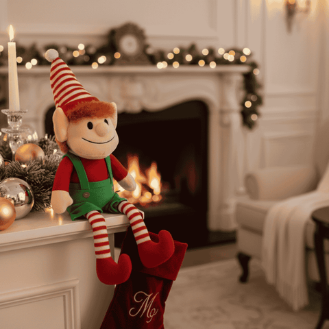 Elfo Peluche Parlante 27 cm Pupazzo Natalizio Ripete Tutto, Cappello a Strisce