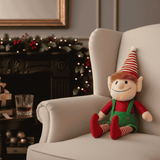 Elfo Peluche Parlante 27 cm Pupazzo Natalizio Ripete Tutto, Cappello a Strisce