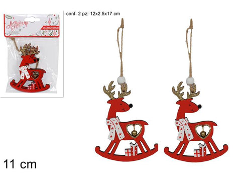 Appendino Renna in Legno Rosso  Set 2 Pezzi 11 cm SHY-W11921R