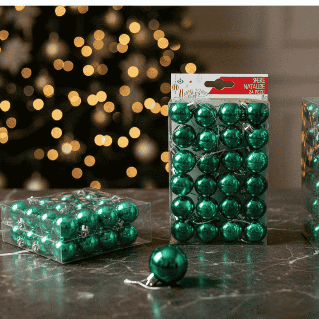 Palline di Natale Verdi Lucide Ø3 cm  Set 24 Pezzi in Box Trasparente