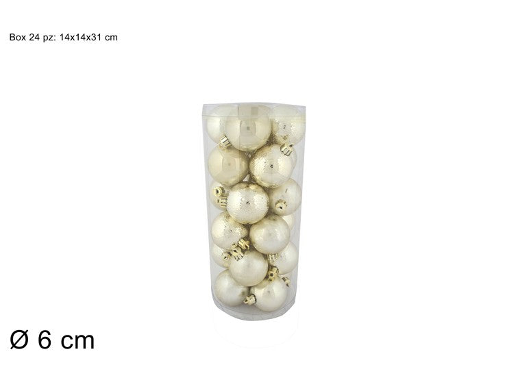 Palline di Natale Ø 6 cm Beige Scuro  Set 24 Pz in Box PVC 3A24E05G498/195