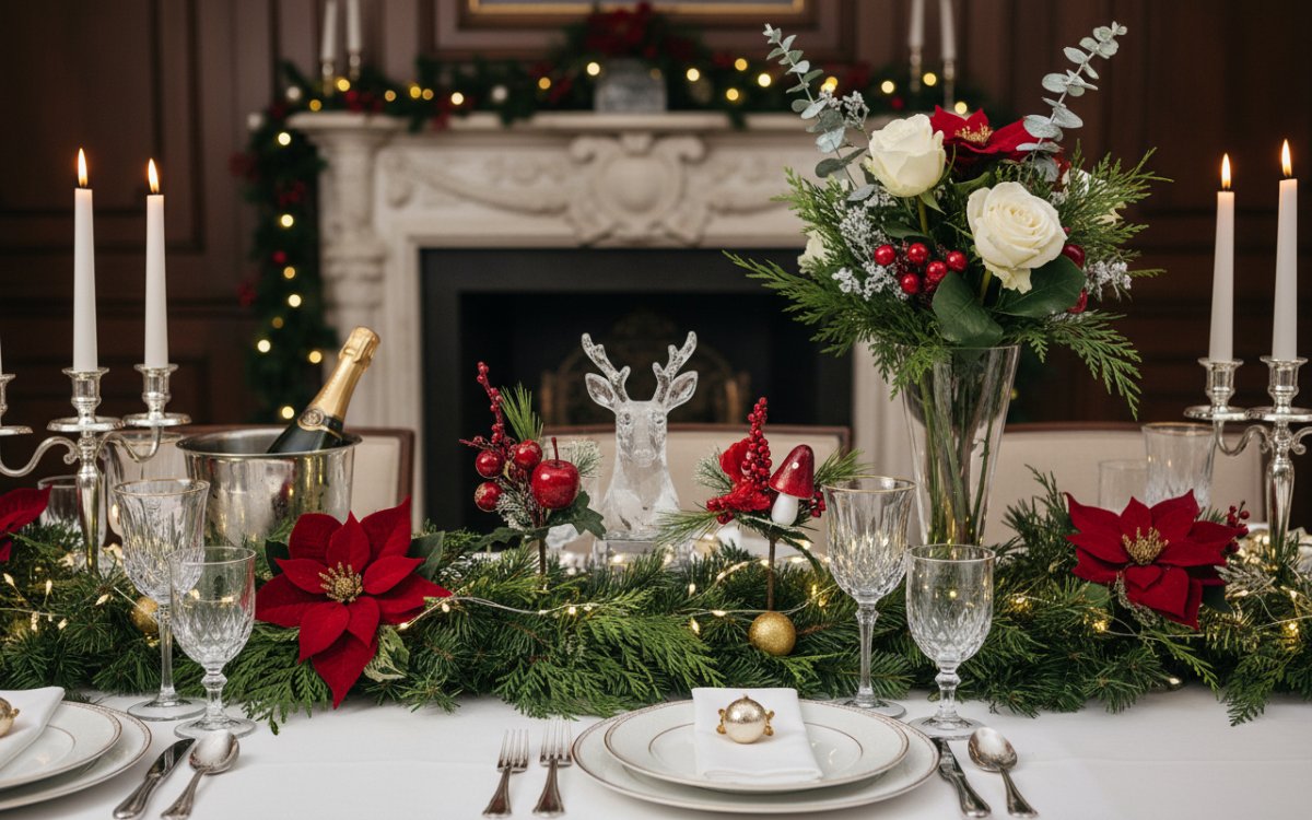 Spillone Bacche Rosse con Glitter Oro Decorazione Natalizia Modello Casuale