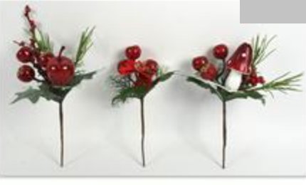 Spillone Bacche Rosse con Glitter Oro Decorazione Natalizia Modello Casuale