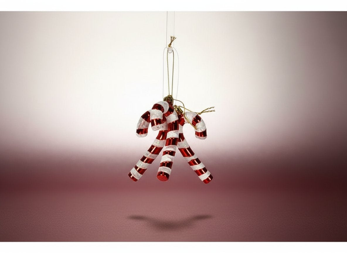 Bastoncini di Natale 9 cm Set 3 Pezzi Rosso e Bianco Glitter Decorazioni albero