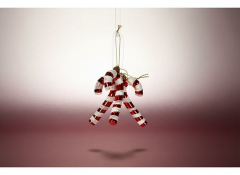 Bastoncini di Natale 9 cm Set 3 Pezzi Rosso e Bianco Glitter Decorazioni albero