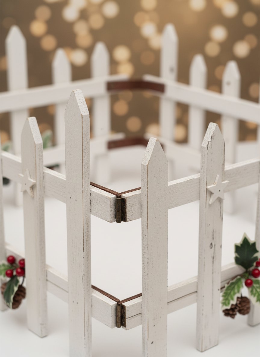 Steccato Base Albero di Natale Bianco 50x50 cm Recinzione Decorativa con Pigne