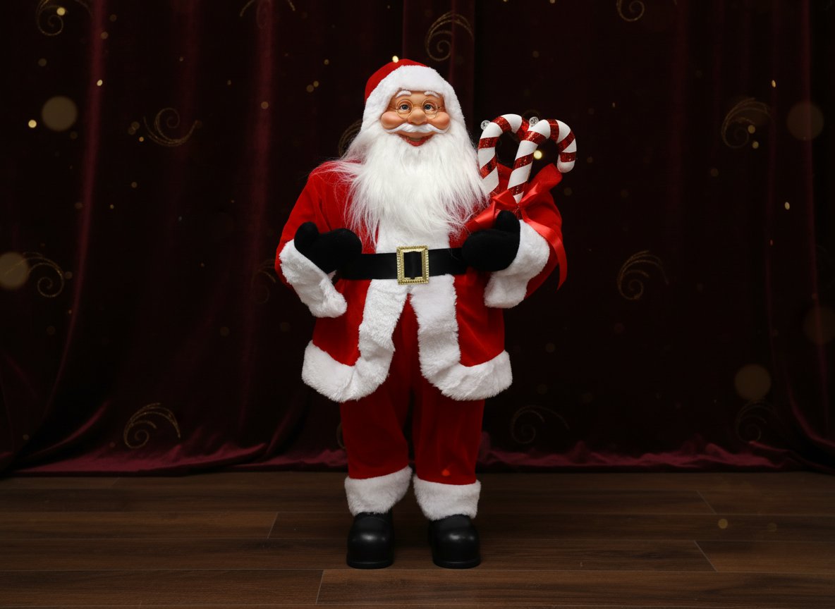 Babbo Natale 60 cm con Candy e Fiocco Decorazione Natalizia Elegante per Casa