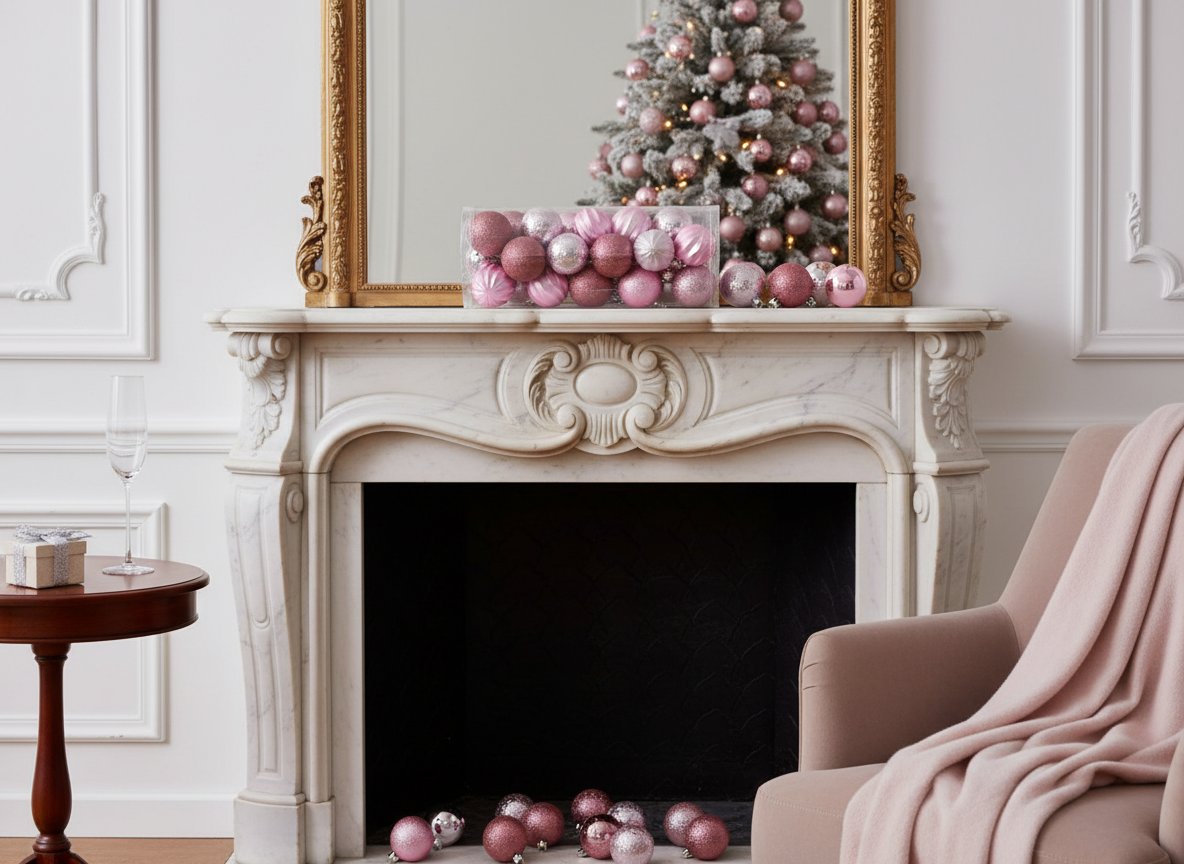 Palline di Natale Rosa Ø 6 cm Set 30 Pezzi in Box PVC Decorazioni eleganti