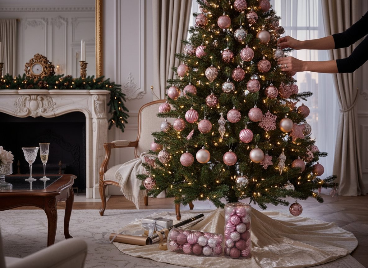 Palline di Natale Rosa Ø 6 cm Set 30 Pezzi in Box PVC Decorazioni eleganti