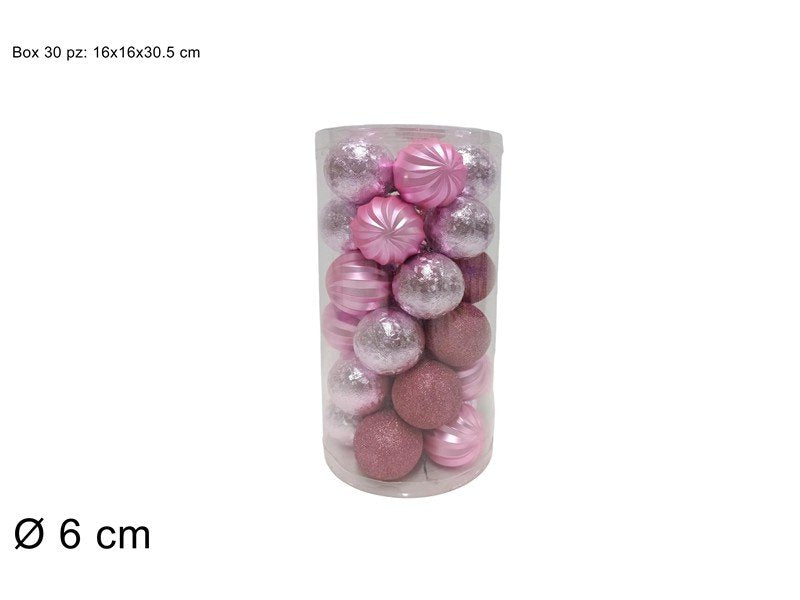 Palline di Natale Rosa Ø 6 cm Set 30 Pezzi in Box PVC Decorazioni eleganti