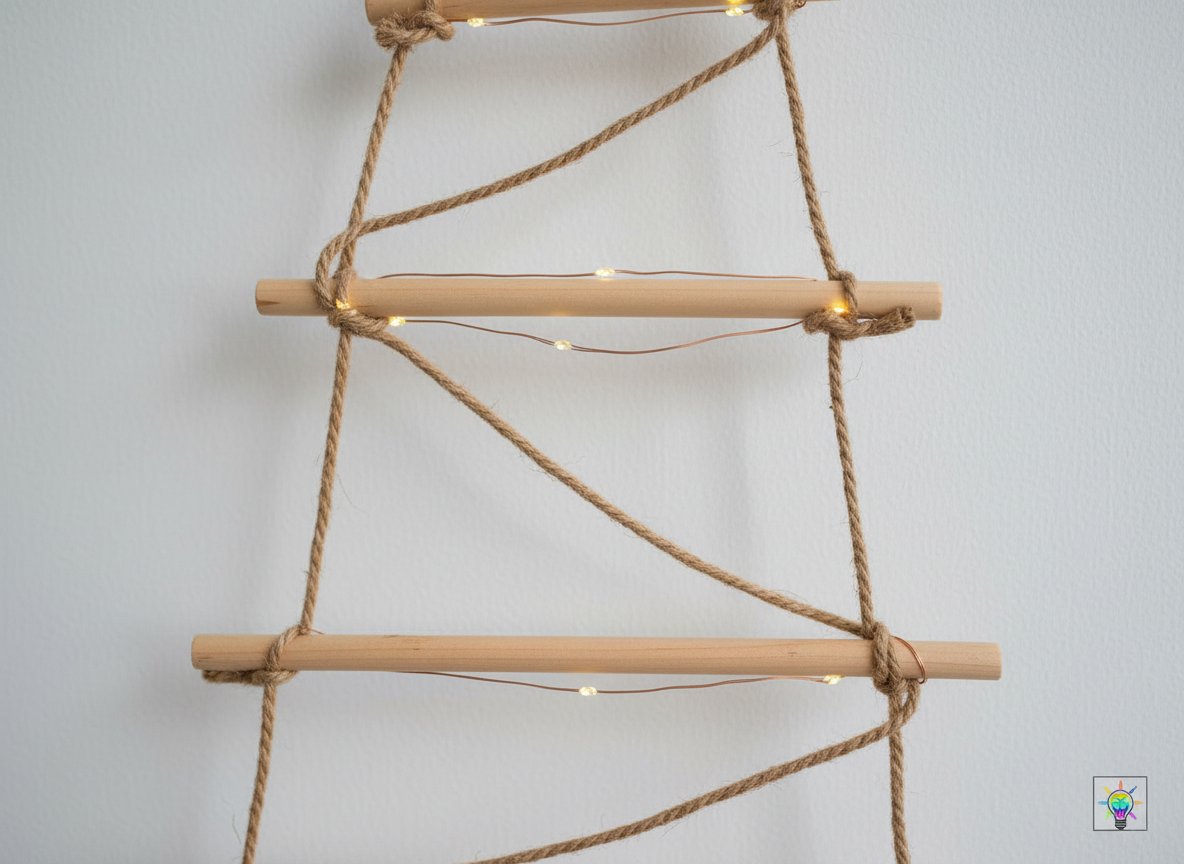 Albero di Natale in Corda e Legno 55 cm con 55 Luci LED Calde