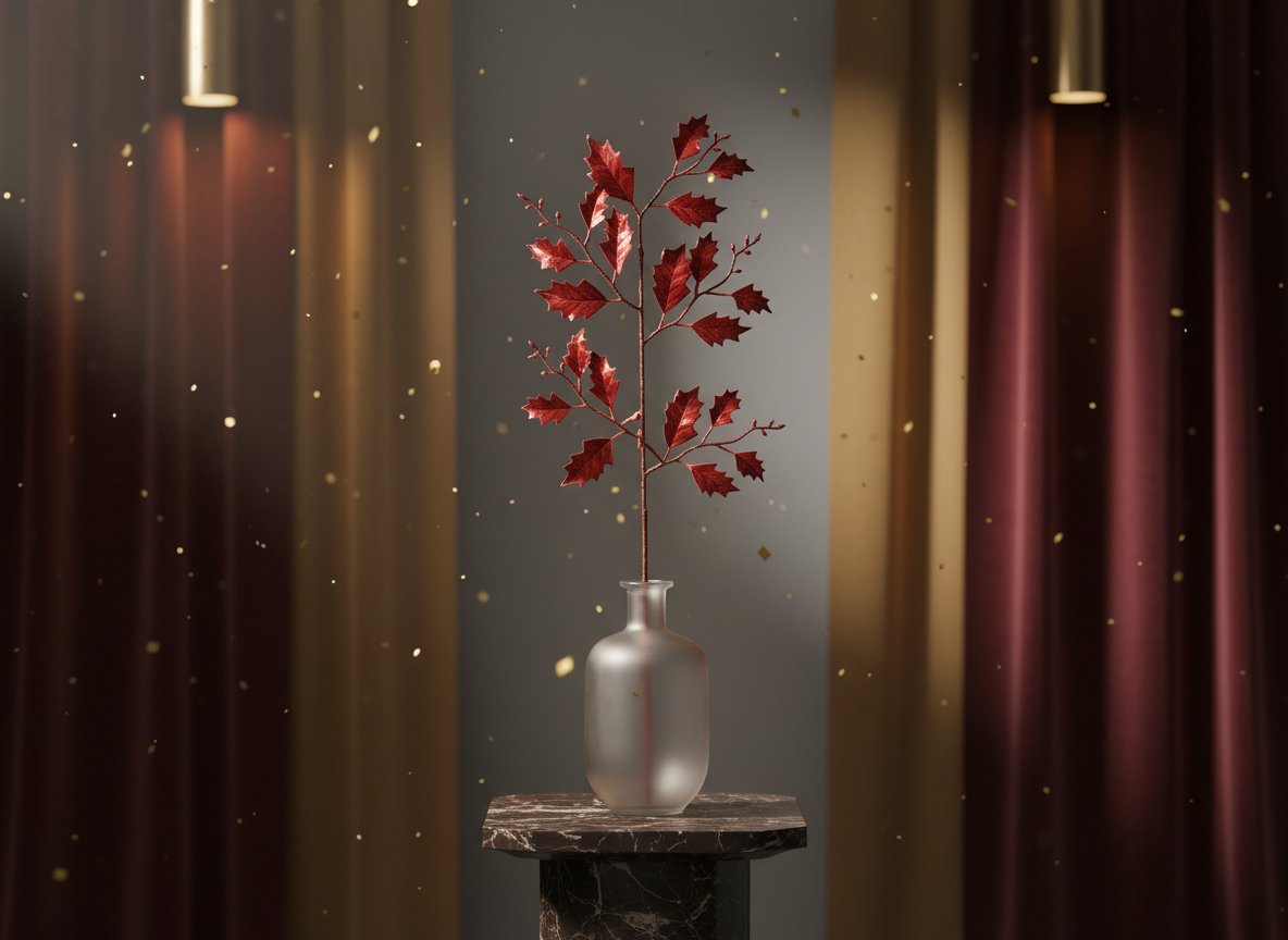 Stelo Aghifoglia Rosso 50 cm | Decorazione Natalizia Elegante per Vasi e Composi