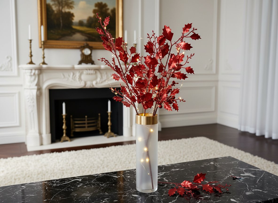 Stelo Aghifoglia Rosso 50 cm | Decorazione Natalizia Elegante per Vasi e Composi
