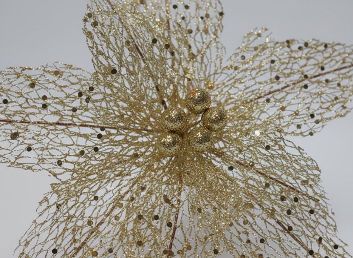 Fiore Natalizio Retinato Oro 25 cm Decorazione Elegante per Albero e Allestiment