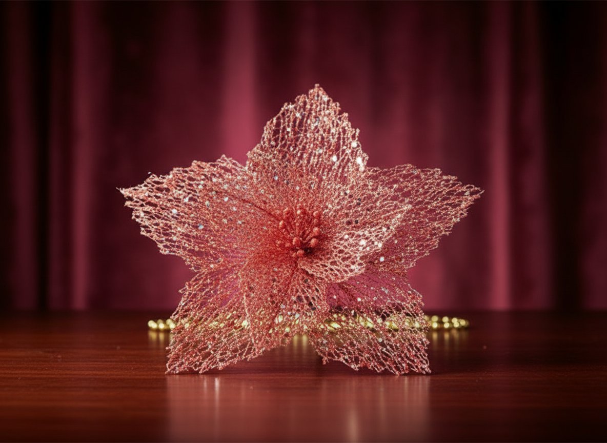 Fiore Natalizio Retinato Rosso 26 cm Decorazione Elegante per Albero e Allestime