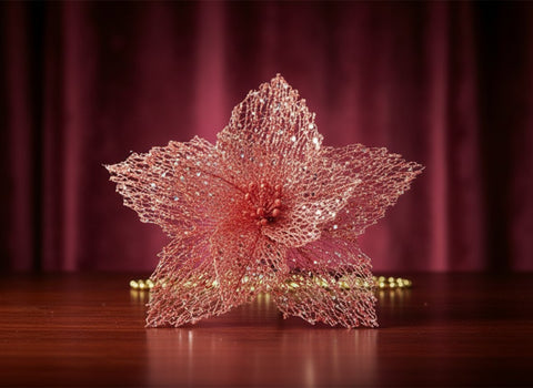 Fiore Natalizio Retinato Rosso 26 cm Decorazione Elegante per Albero e Allestime