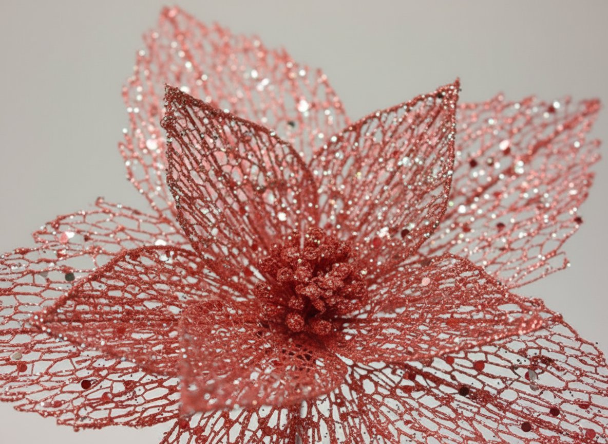 Fiore Natalizio Retinato Rosso 26 cm Decorazione Elegante per Albero e Allestime