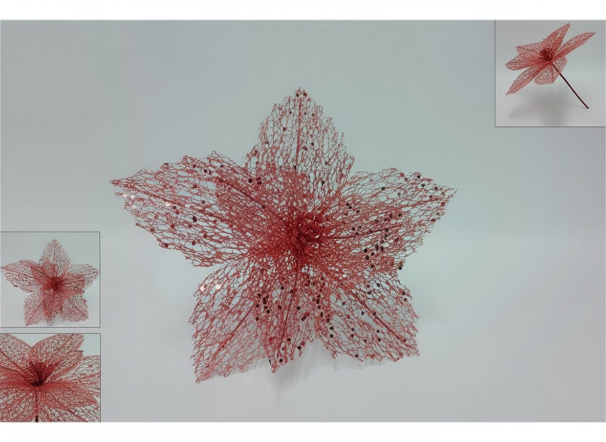 Fiore Natalizio Retinato Rosso 26 cm Decorazione Elegante per Albero e Allestime
