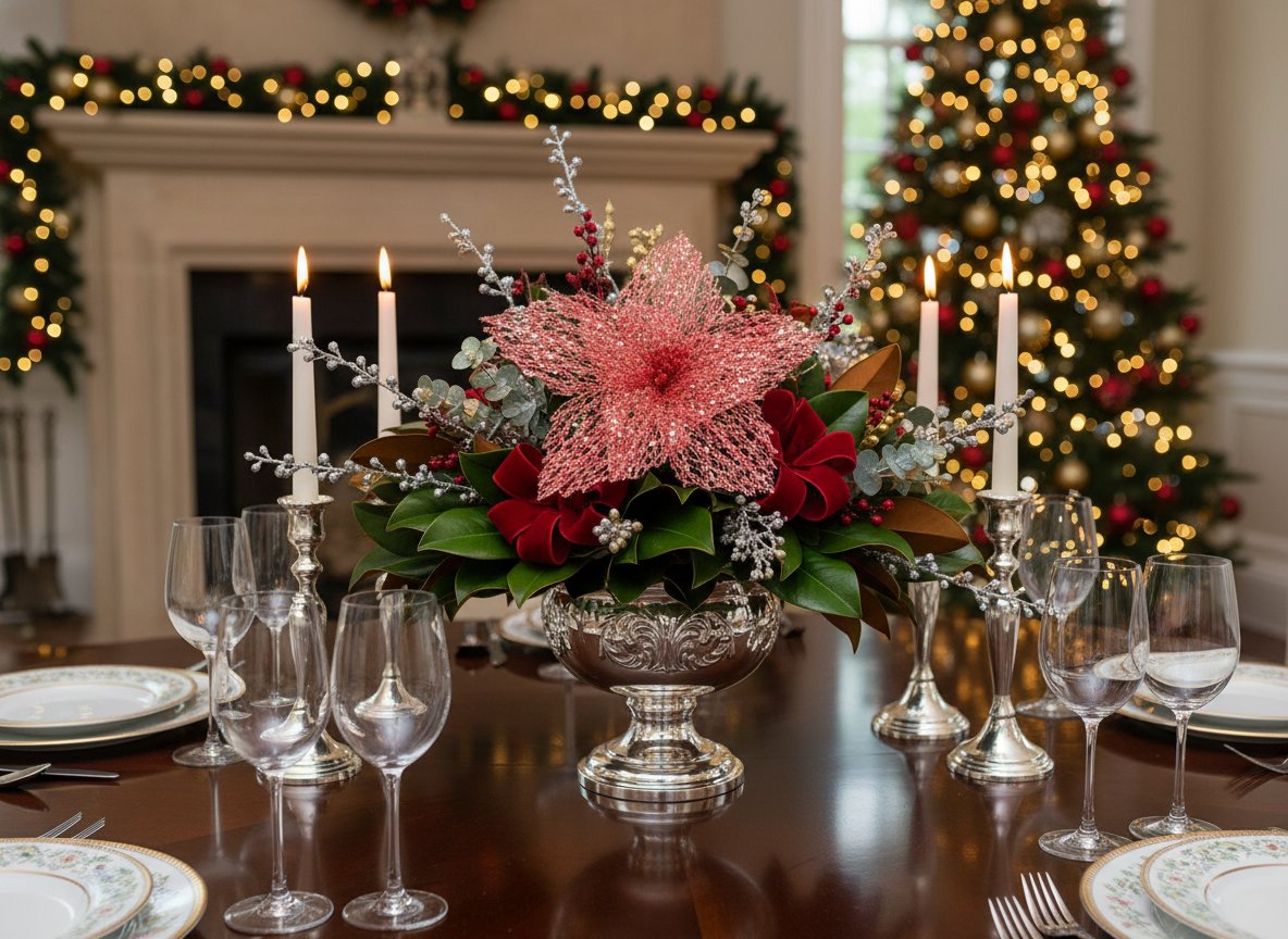 Fiore Natalizio Retinato Rosso 26 cm Decorazione Elegante per Albero e Allestime