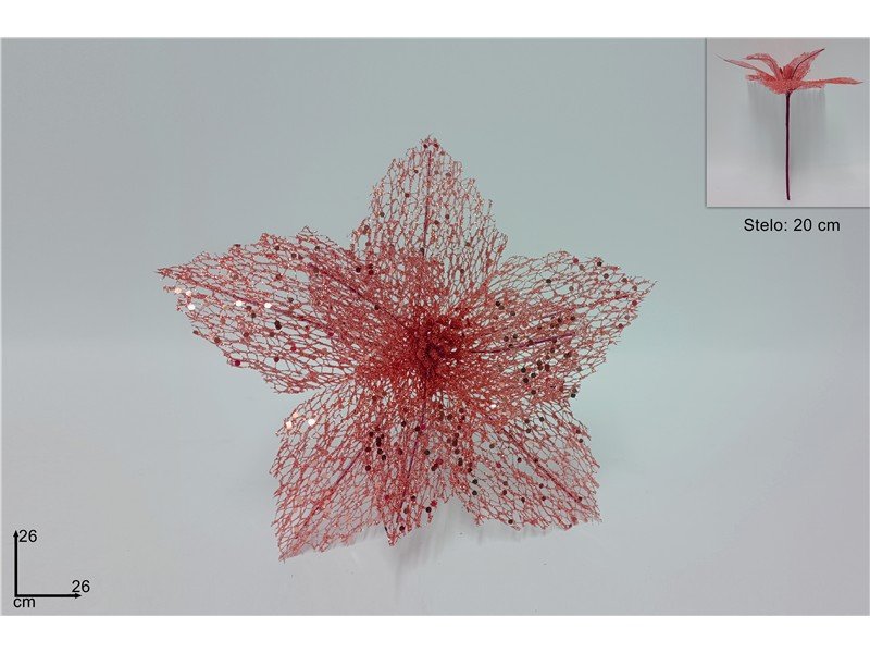 Fiore Natalizio Retinato Rosso 26 cm Decorazione Elegante per Albero e Allestime