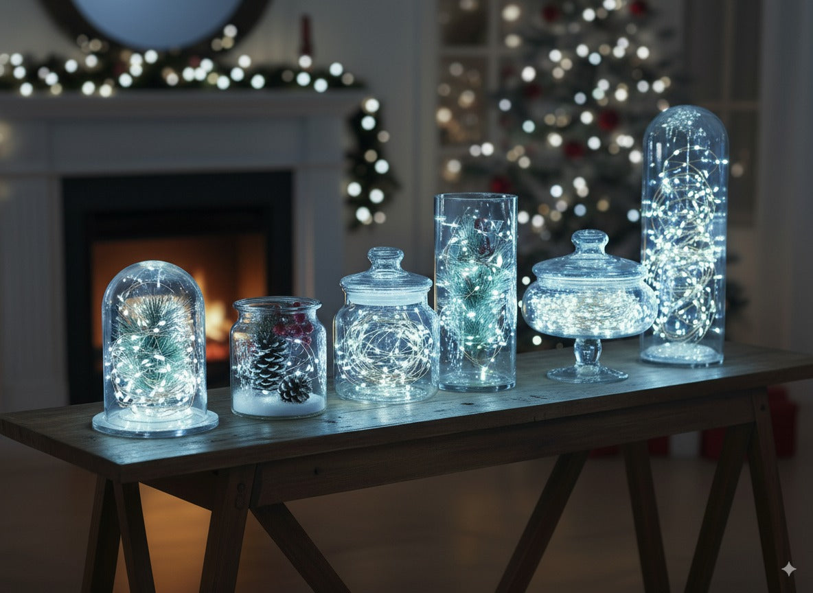 Filo 300 MicroLED bianco freddo con cavo in rame e trasformatore Luci natalizie