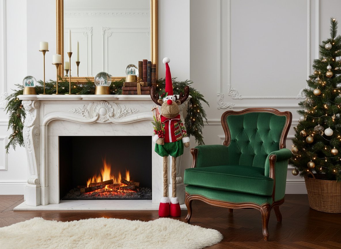 Renna Natalizia Estensibile 95 cm con Vestito in Lana Rosso/Verde color casuale