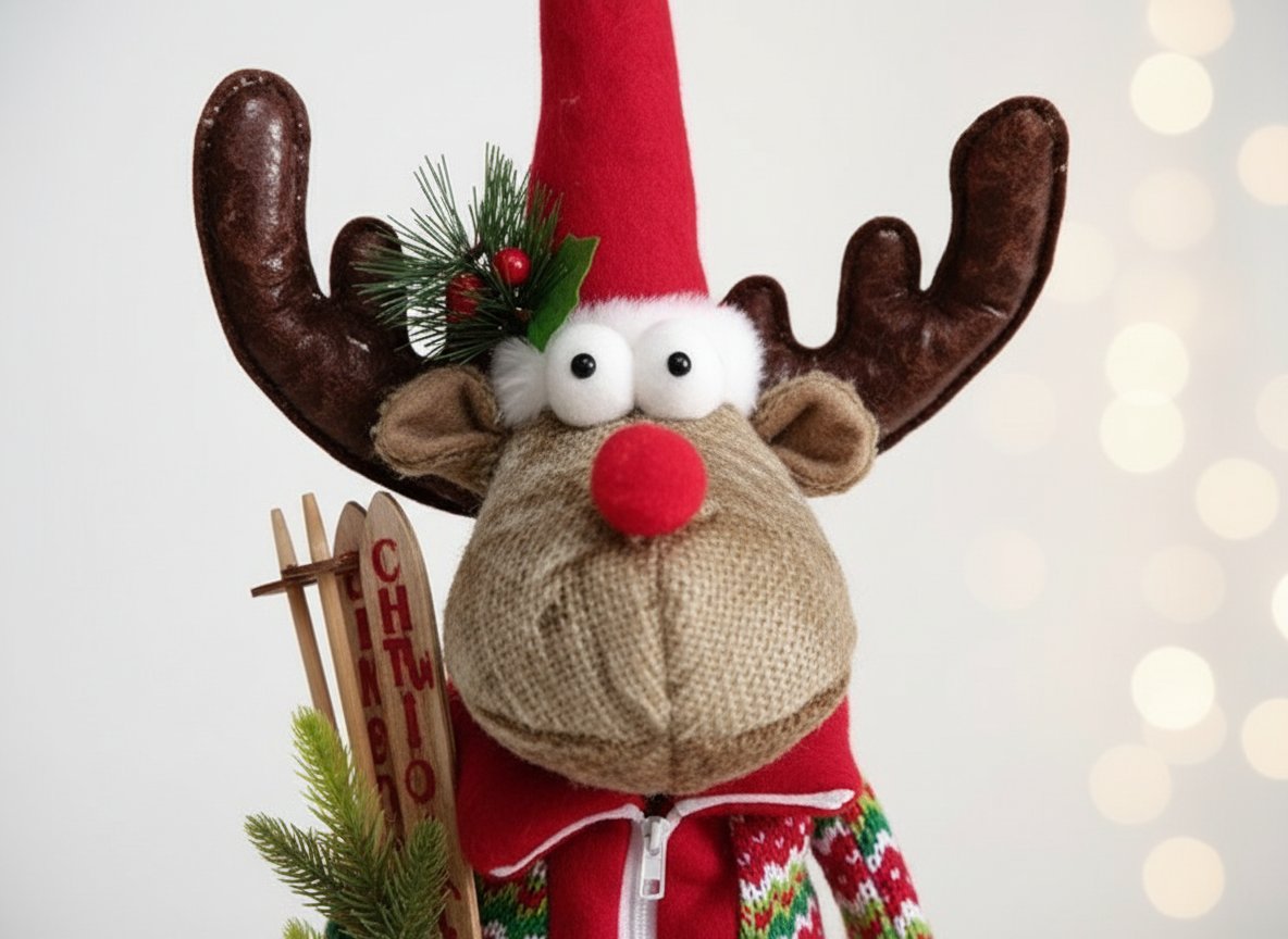 Renna Natalizia Estensibile 95 cm con Vestito in Lana Rosso/Verde color casuale