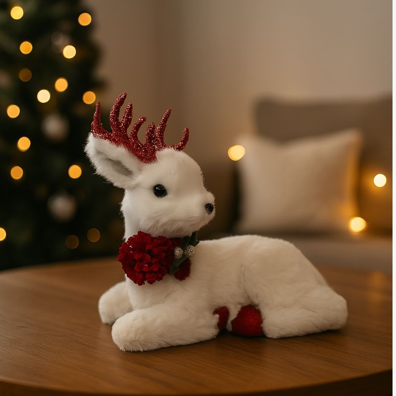 Renna Seduta 23 cm con Paillettes Rosse Decorazione Natalizia DY244042C