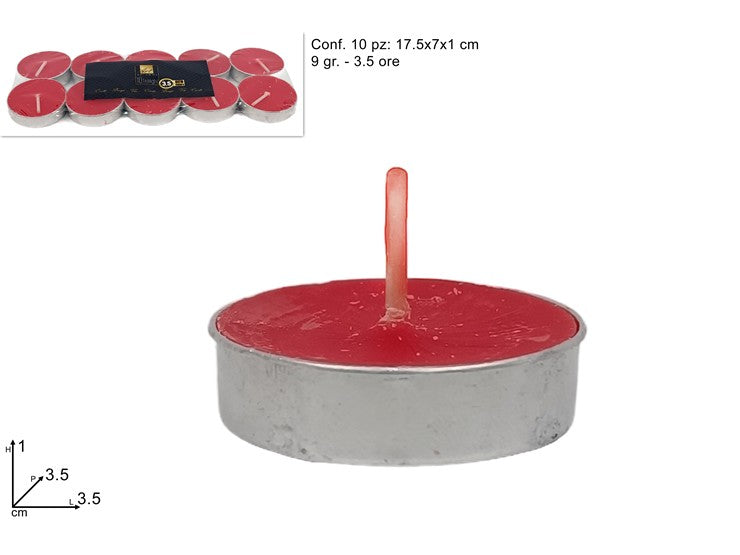Set 10 candele tealight rosse 9 g durata 3 ore Lumini decorativi HD0090010-C