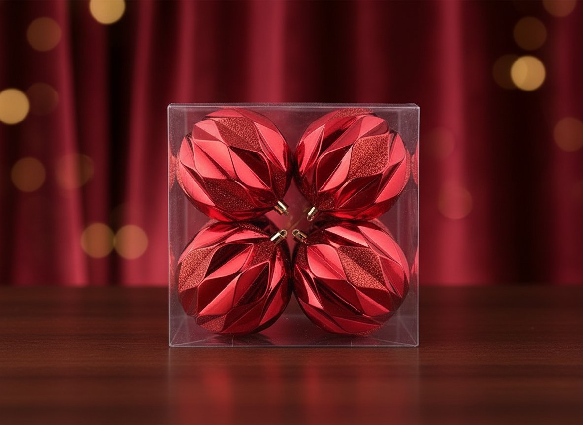 Palle di Natale Rosse 10 cm Set 4 pz | Decorazioni Albero Decoro Rombi in Box